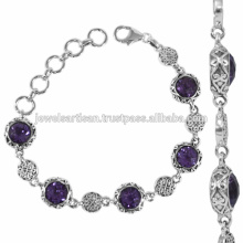 Mais recente Design Amethyst Gemstone 925 Sterling Silver Bracelet Jewelry